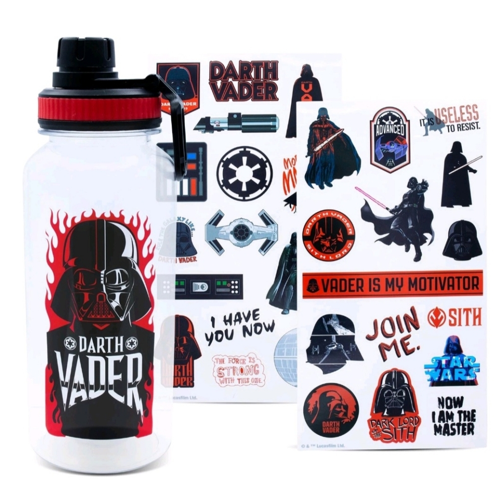 Star Wars Darth Vader Twist Spout Water Bottle and Sticker Set | Holds 32 Ounces